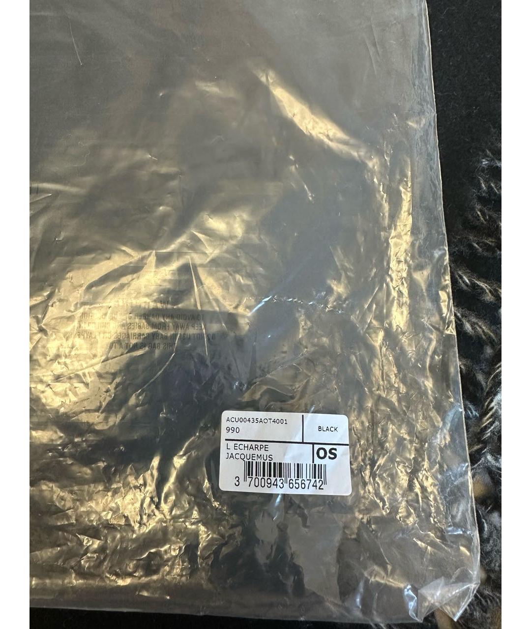 JACQUEMUS Черный шерстяной шарф, фото 5