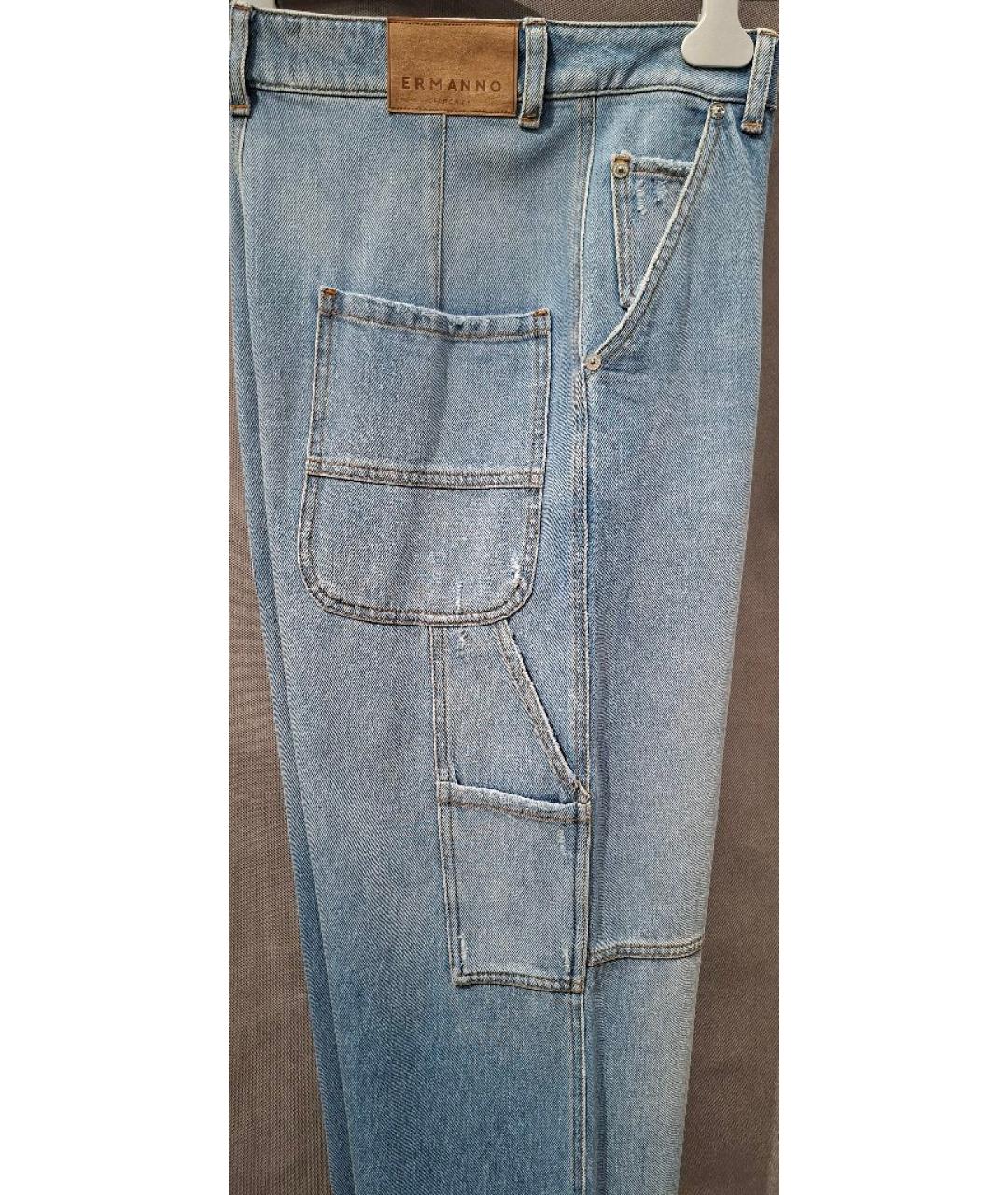 ERMANNO FIRENZE Голубые хлопковые прямые джинсы, фото 8