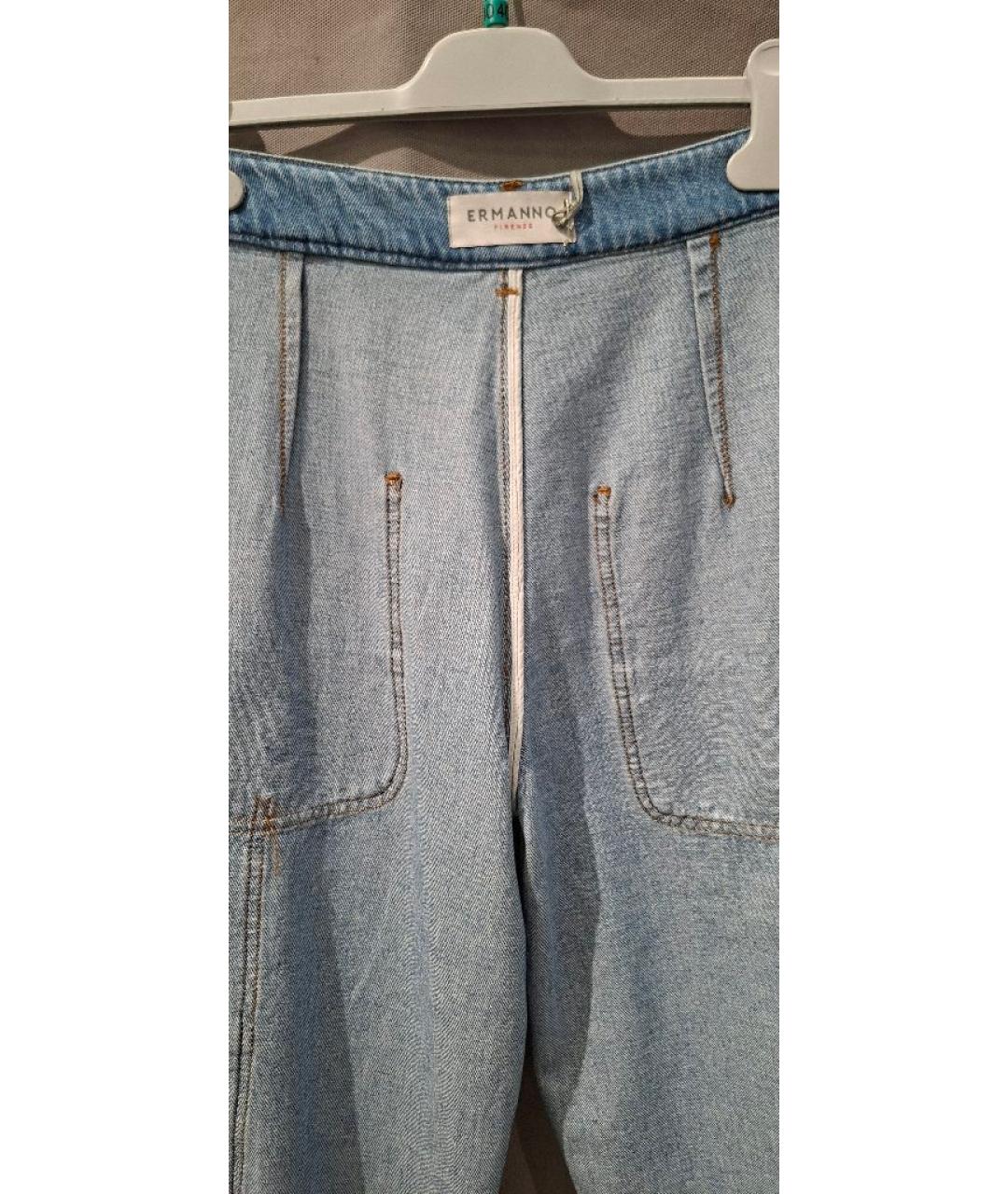 ERMANNO FIRENZE Голубые хлопковые прямые джинсы, фото 3
