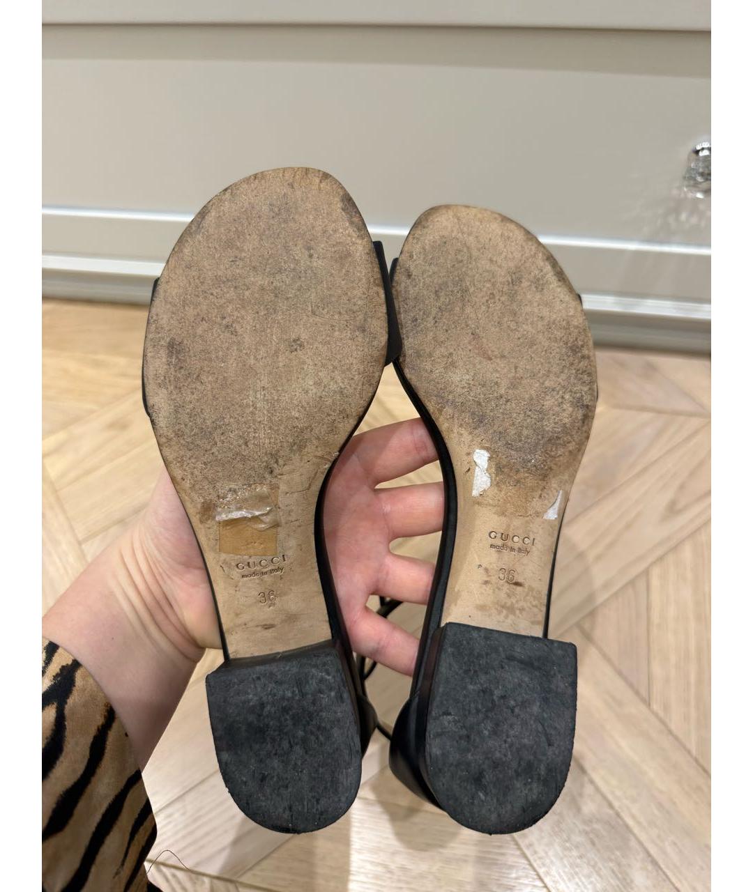 GUCCI Черные кожаные босоножки, фото 5