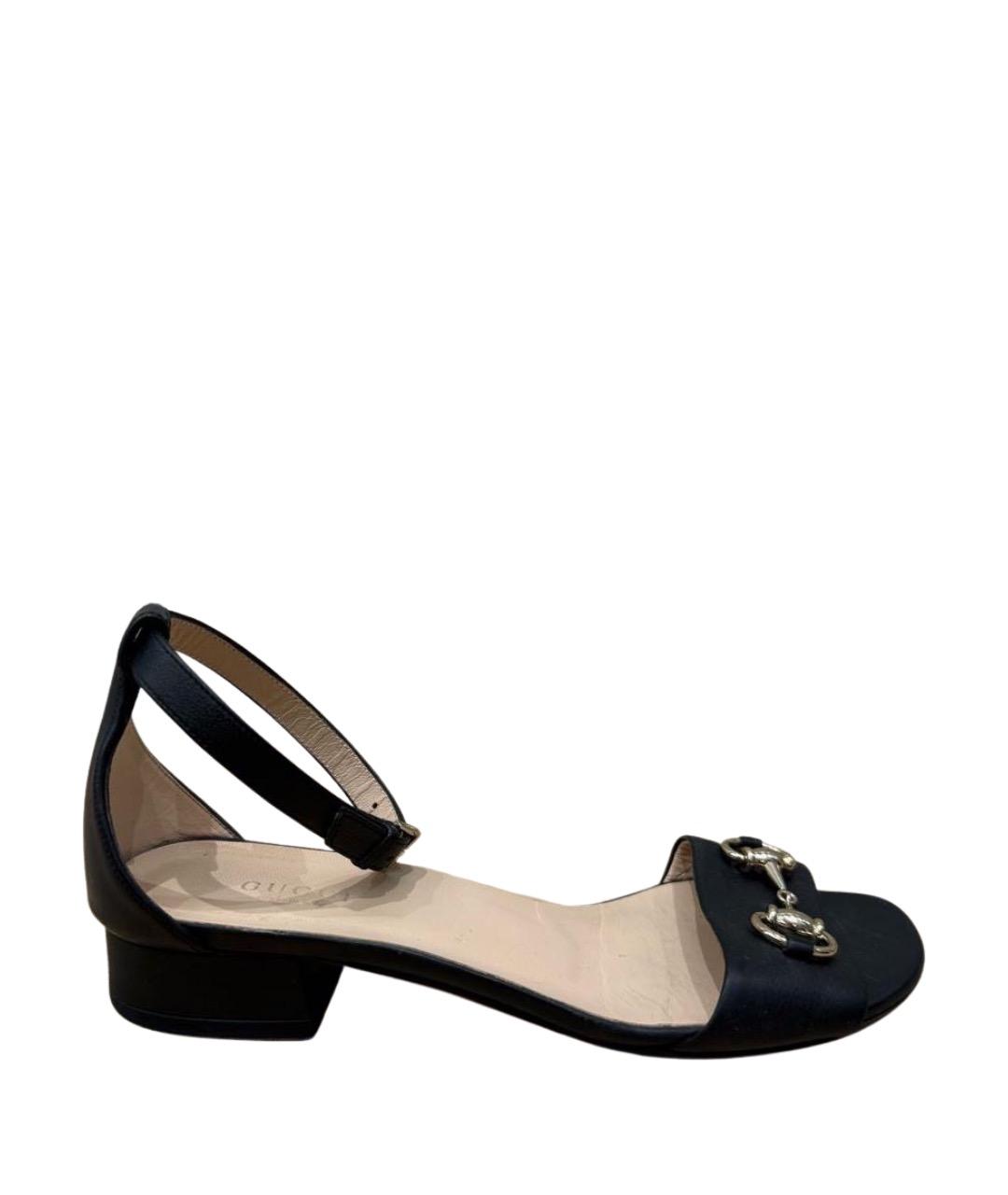 GUCCI Черные кожаные босоножки, фото 1