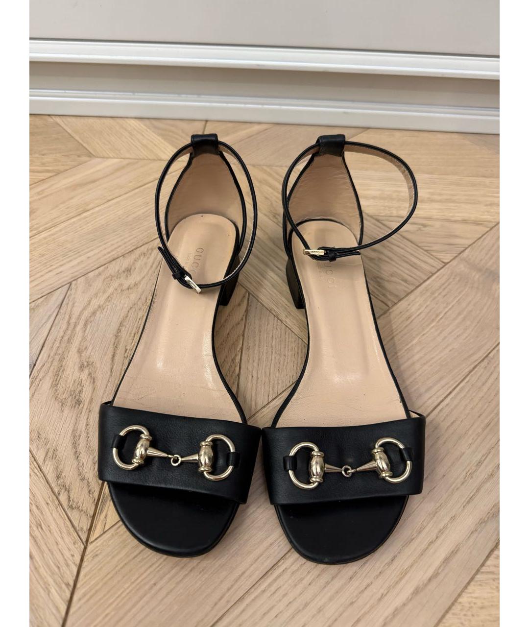 GUCCI Черные кожаные босоножки, фото 2