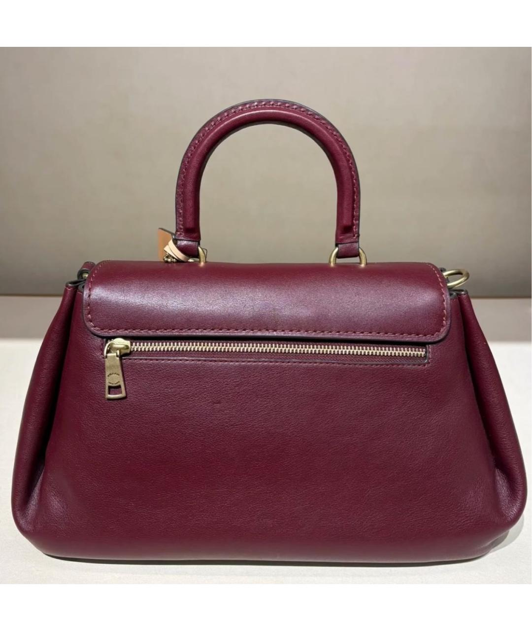 COACH Бордовая кожаная сумка с короткими ручками, фото 8