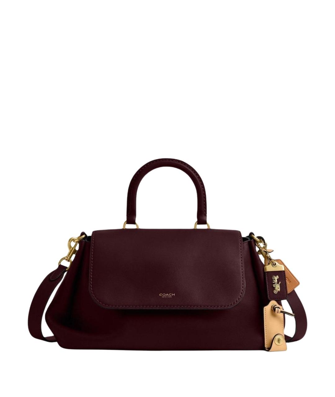 COACH Бордовая кожаная сумка с короткими ручками, фото 1