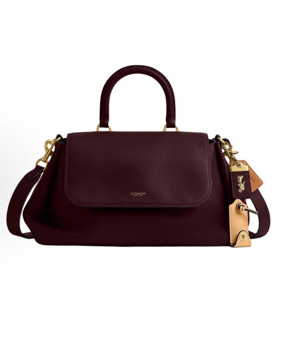 COACH Бордовая кожаная сумка с короткими ручками, фото 9