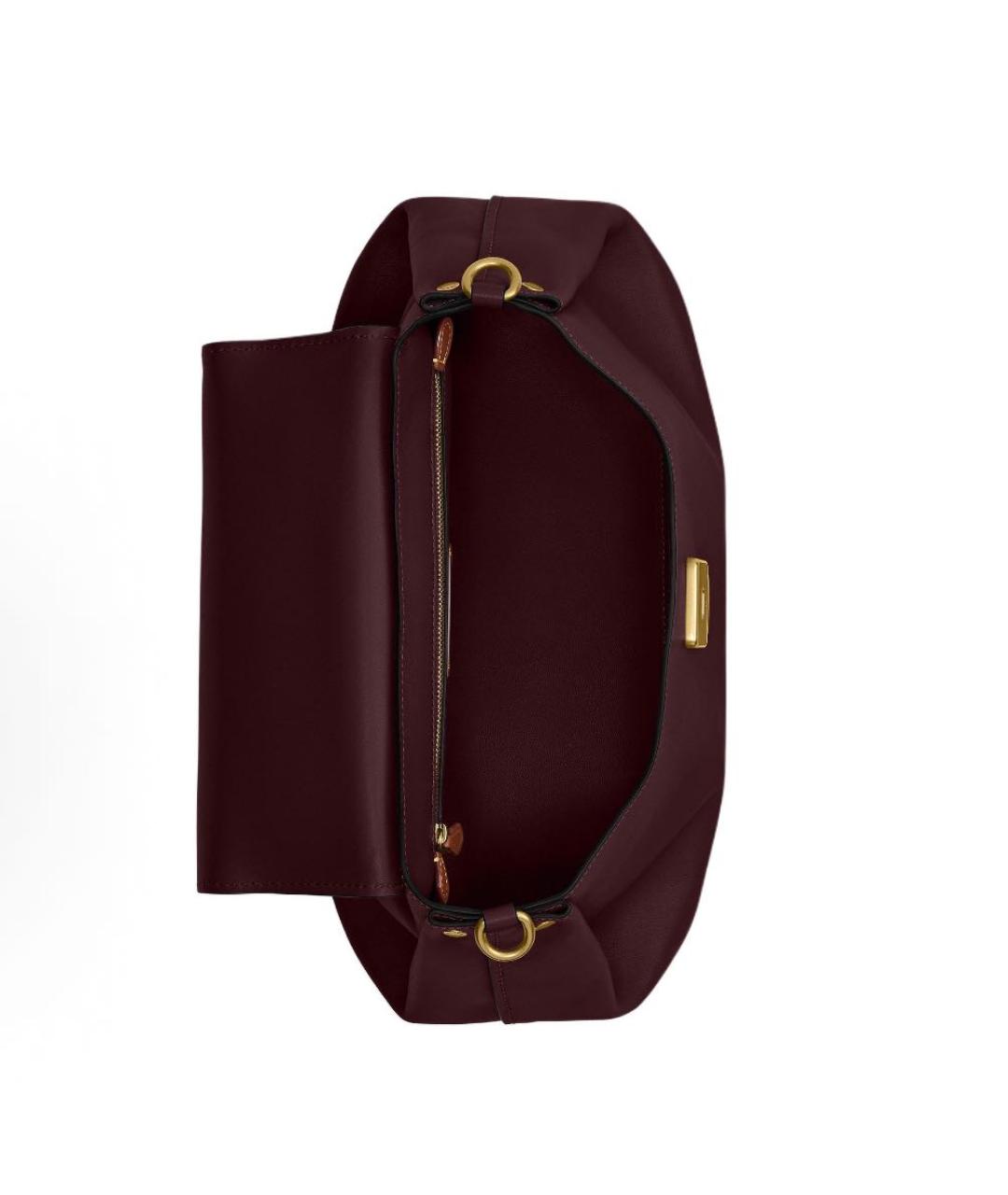 COACH Бордовая кожаная сумка с короткими ручками, фото 4