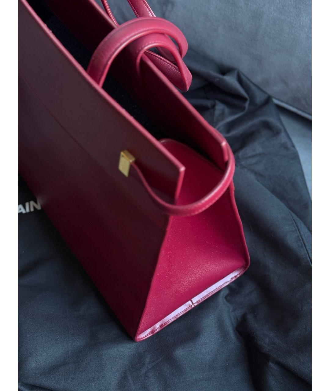 SAINT LAURENT Бордовая кожаная сумка с короткими ручками, фото 6