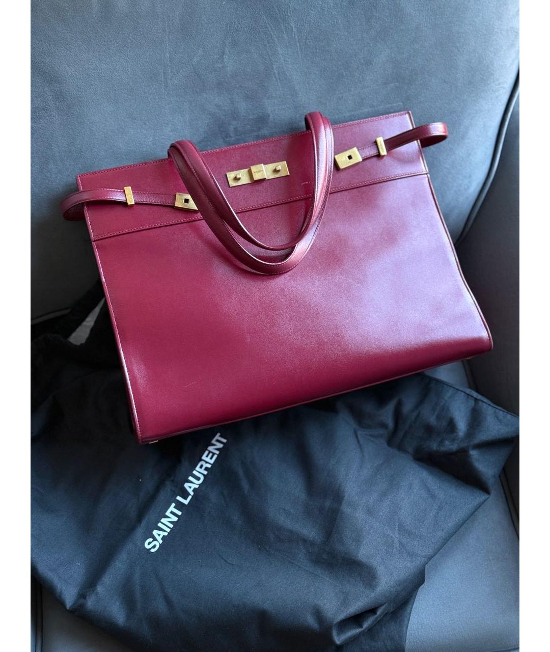 SAINT LAURENT Бордовая кожаная сумка с короткими ручками, фото 2