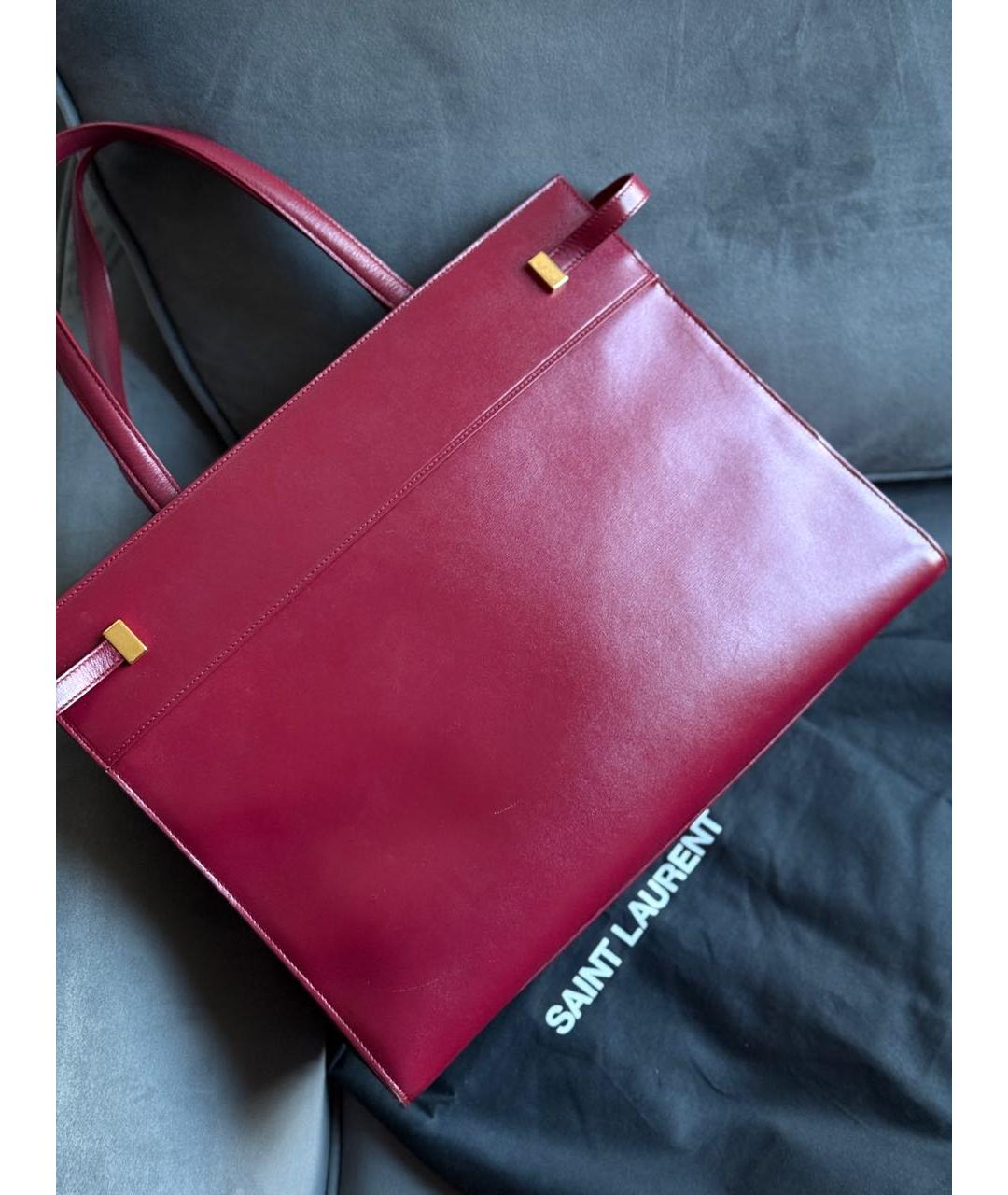 SAINT LAURENT Бордовая кожаная сумка с короткими ручками, фото 3