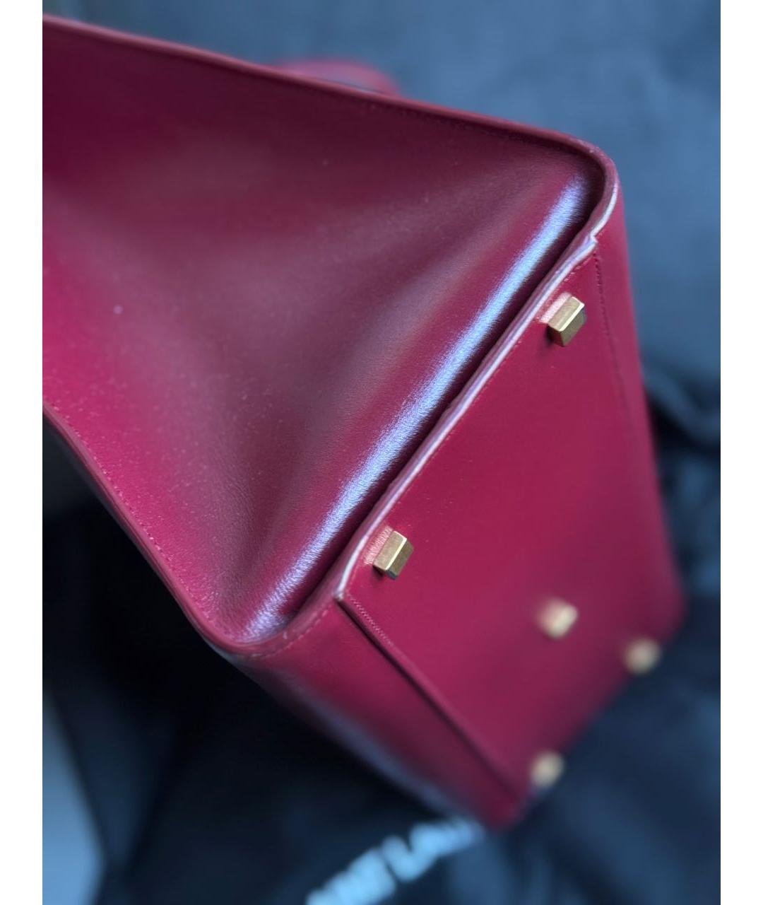 SAINT LAURENT Бордовая кожаная сумка с короткими ручками, фото 4