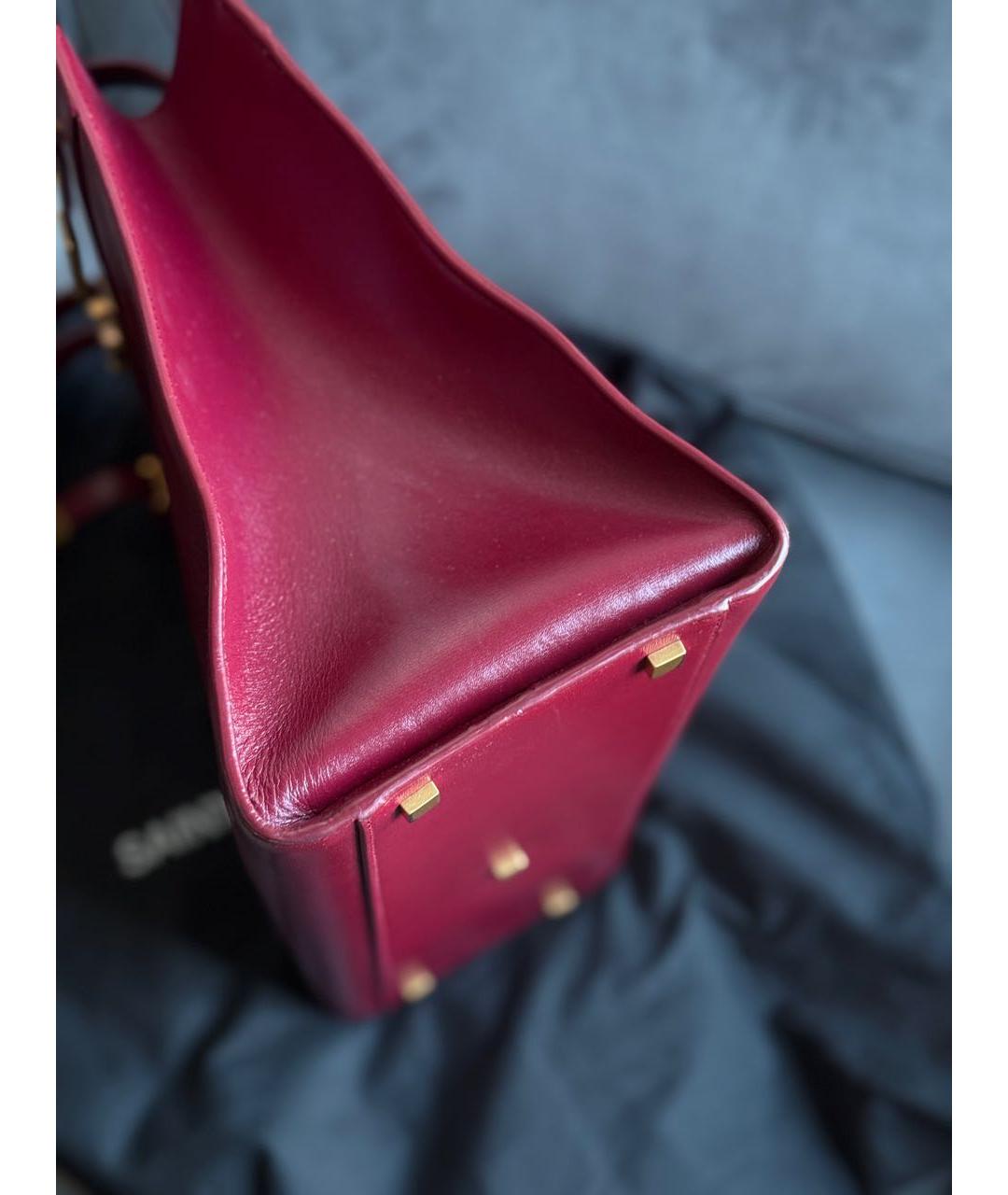 SAINT LAURENT Бордовая кожаная сумка с короткими ручками, фото 5