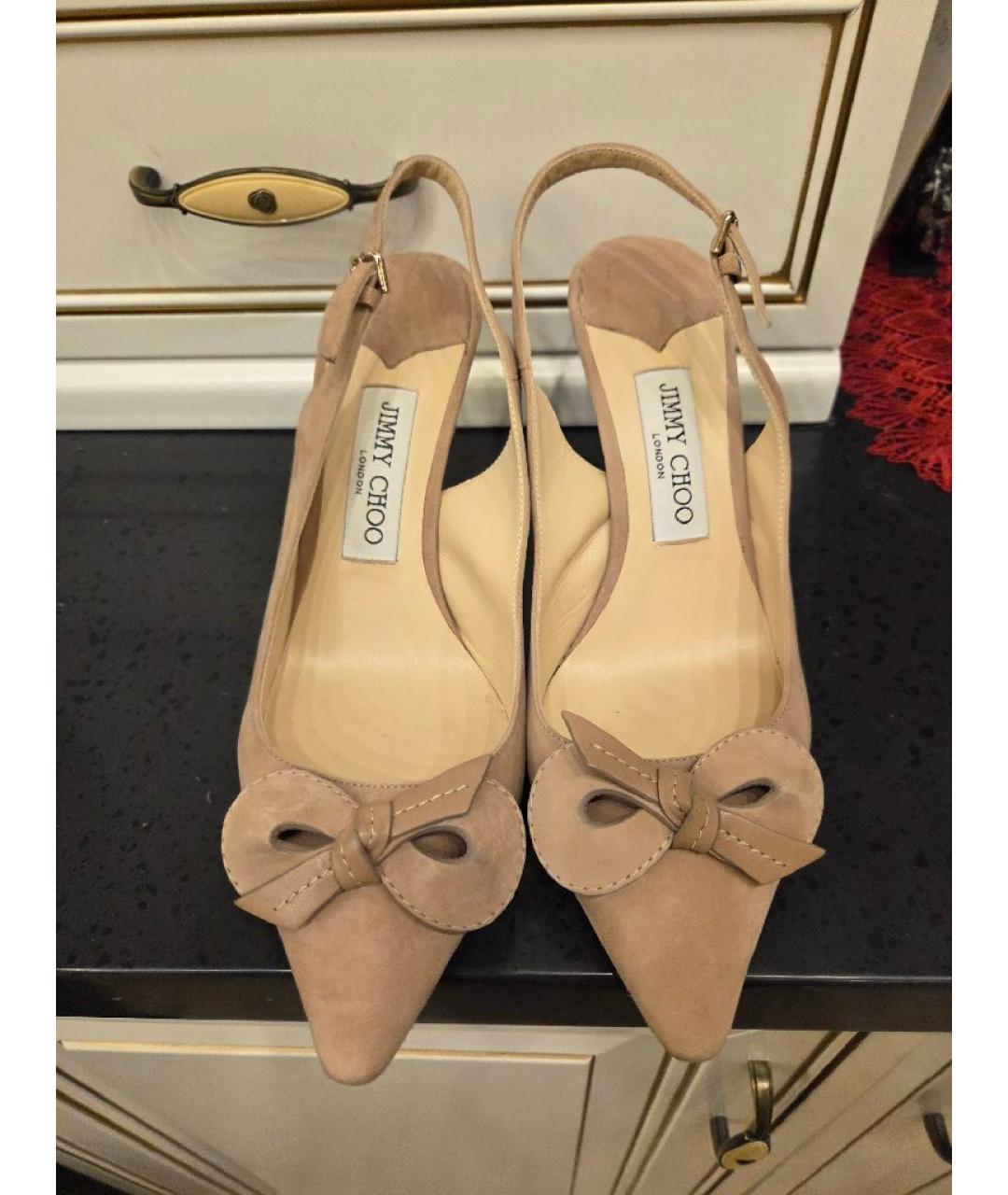 JIMMY CHOO Бежевые замшевые босоножки, фото 2