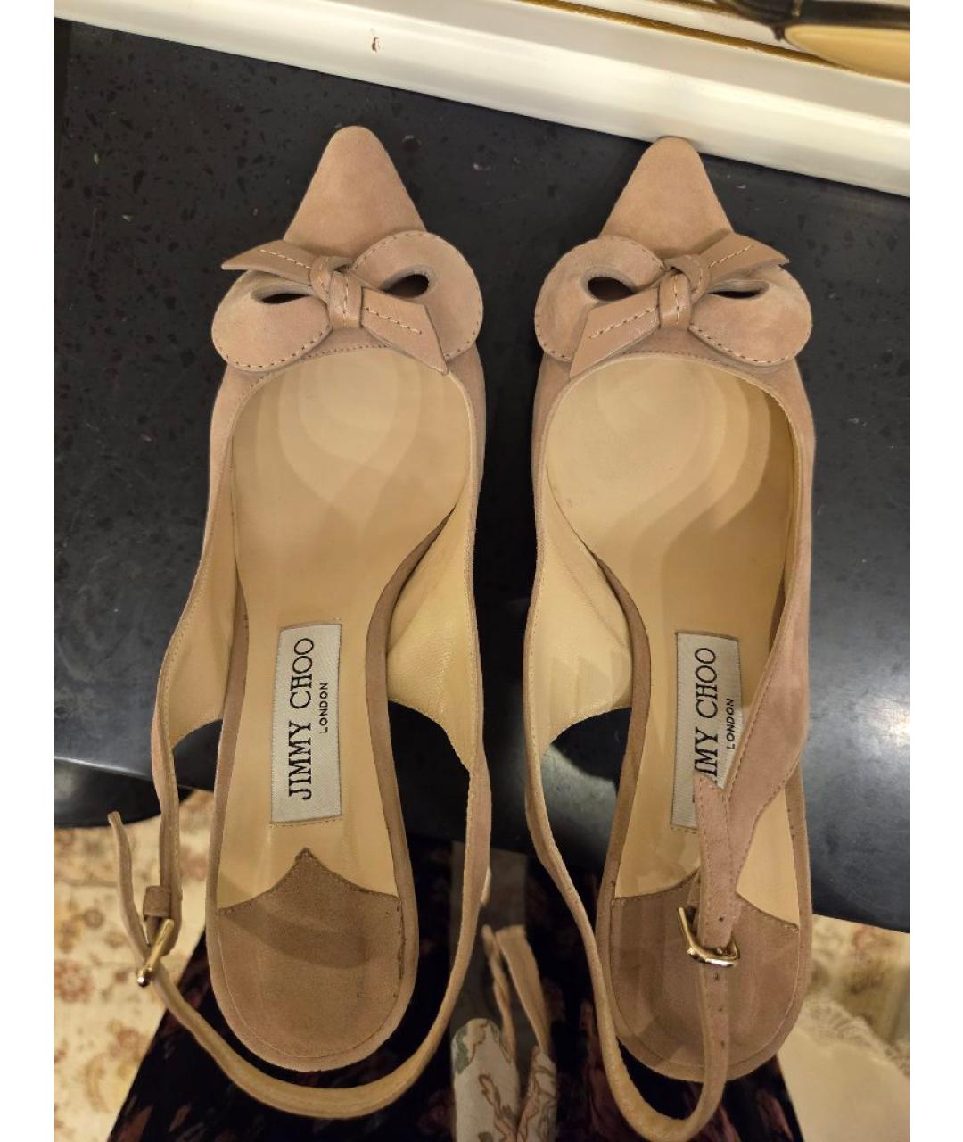 JIMMY CHOO Бежевые замшевые босоножки, фото 3