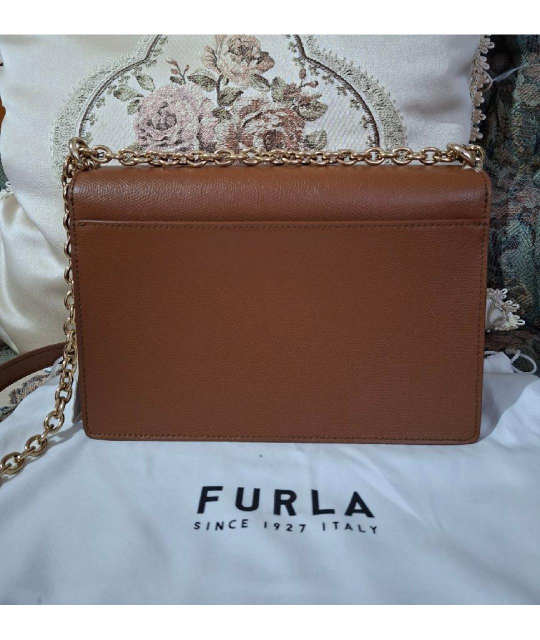 FURLA Коричневая кожаная сумка через плечо, фото 3