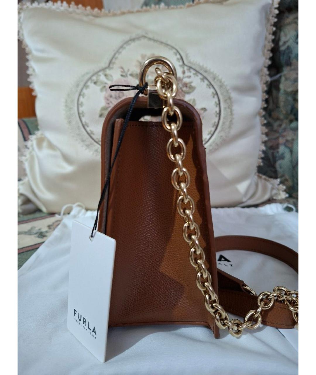 FURLA Коричневая кожаная сумка через плечо, фото 6