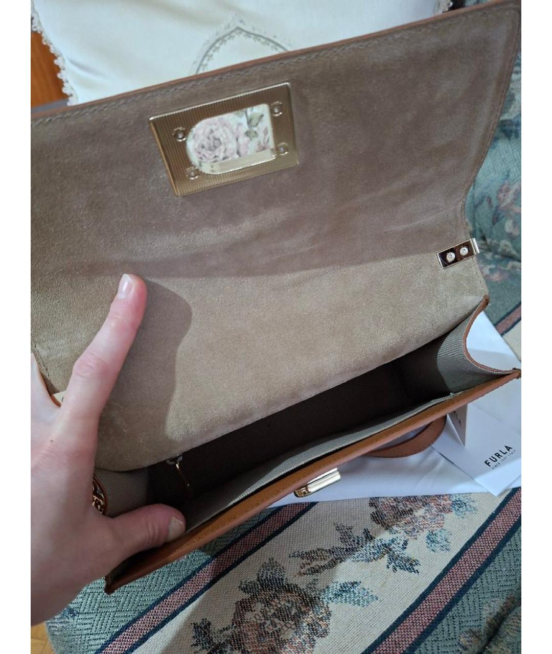 FURLA Коричневая кожаная сумка через плечо, фото 4