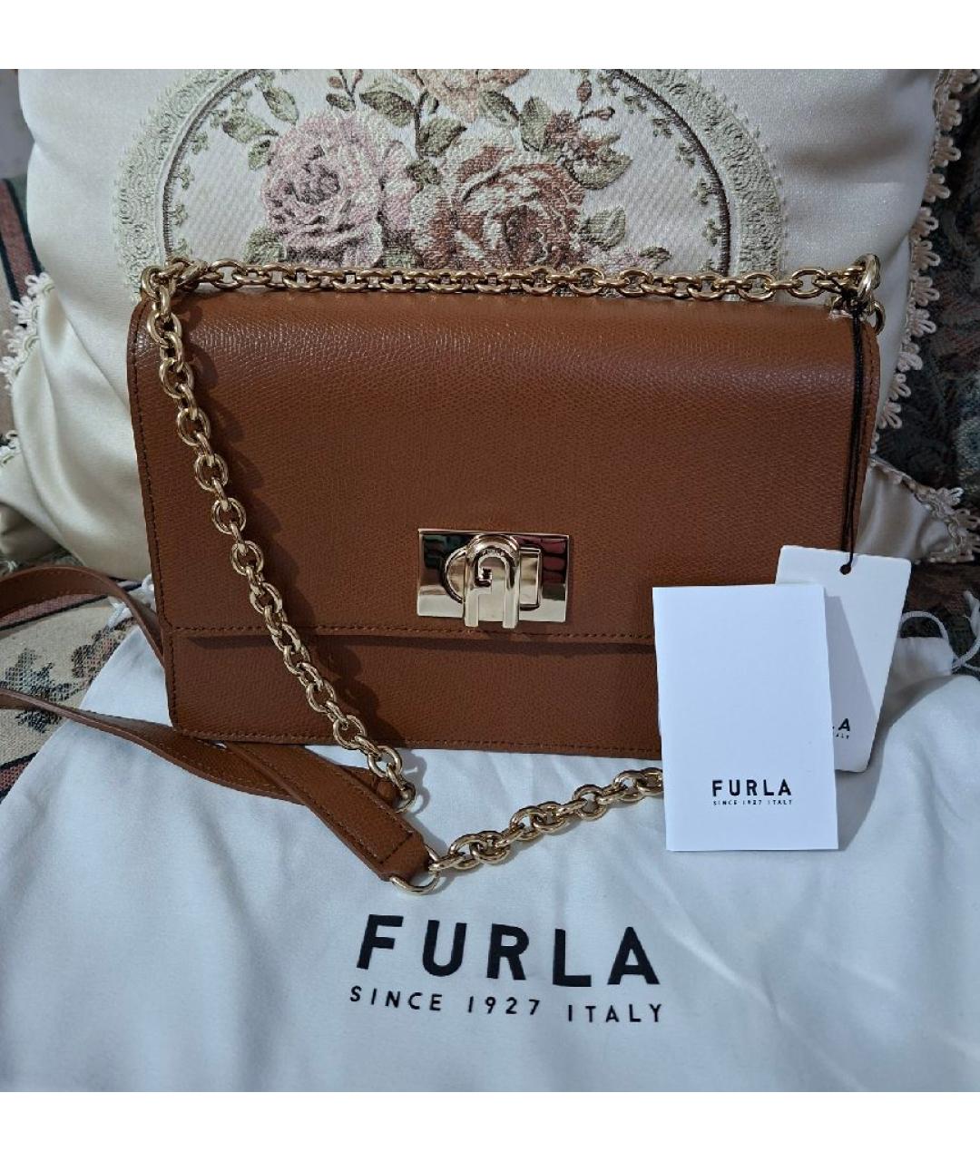FURLA Коричневая кожаная сумка через плечо, фото 5