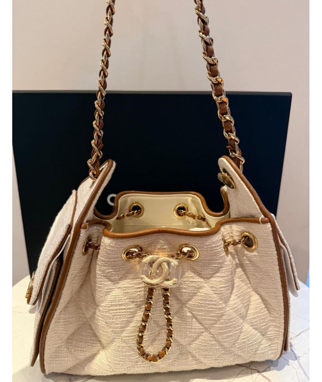 CHANEL Бежевая тканевая сумка тоут, фото 3