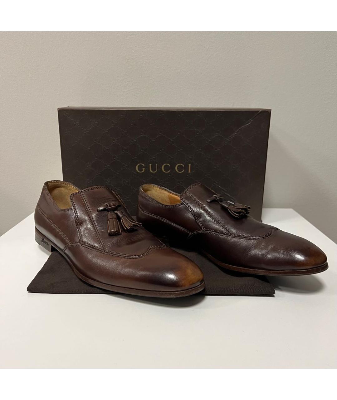 GUCCI Коричневые кожаные туфли, фото 2