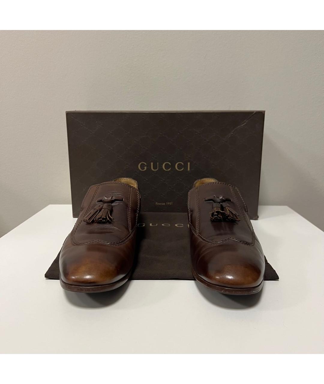 GUCCI Коричневые кожаные туфли, фото 3