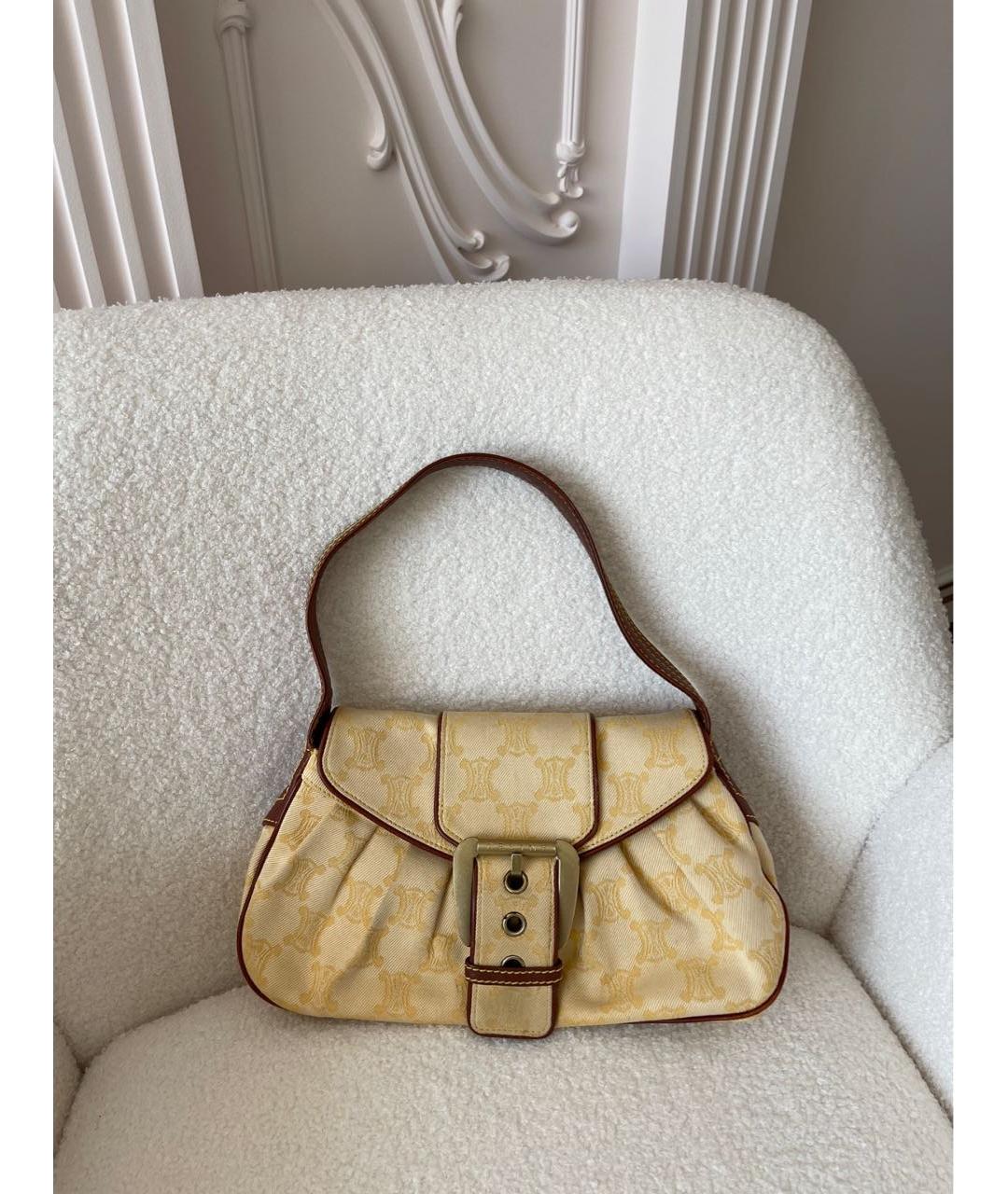 CELINE Желтая деним сумка с короткими ручками, фото 9