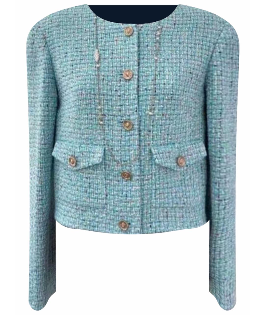 CHANEL Бирюзовый твидовый жакет/пиджак, фото 1