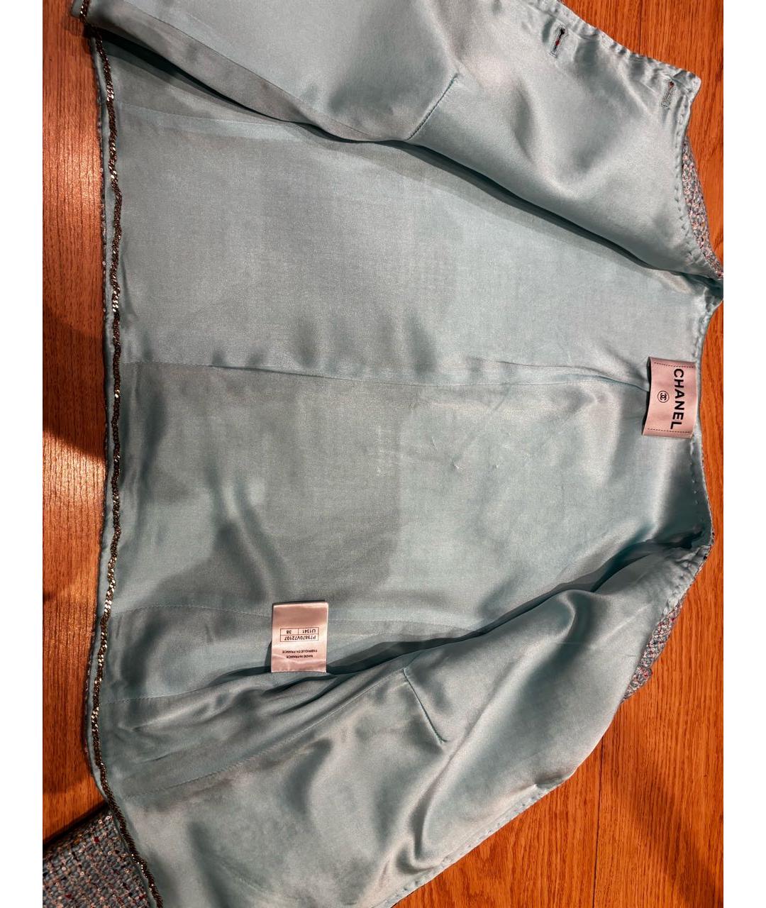 CHANEL Бирюзовый твидовый жакет/пиджак, фото 4