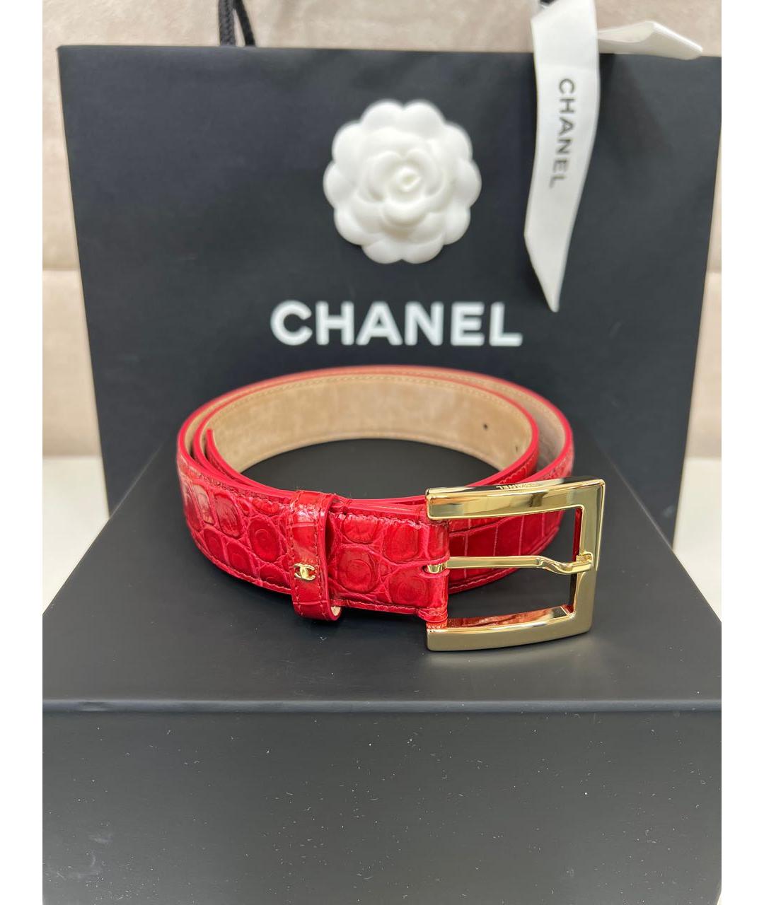 CHANEL Красный кожаный ремень, фото 6