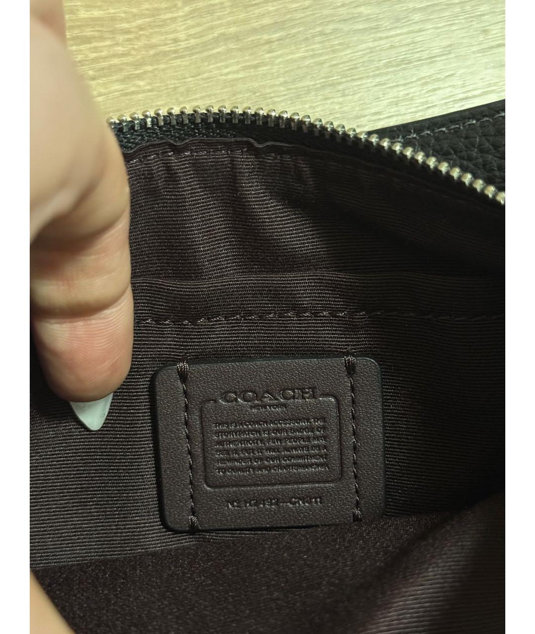 COACH Черная кожаная сумка с короткими ручками, фото 3