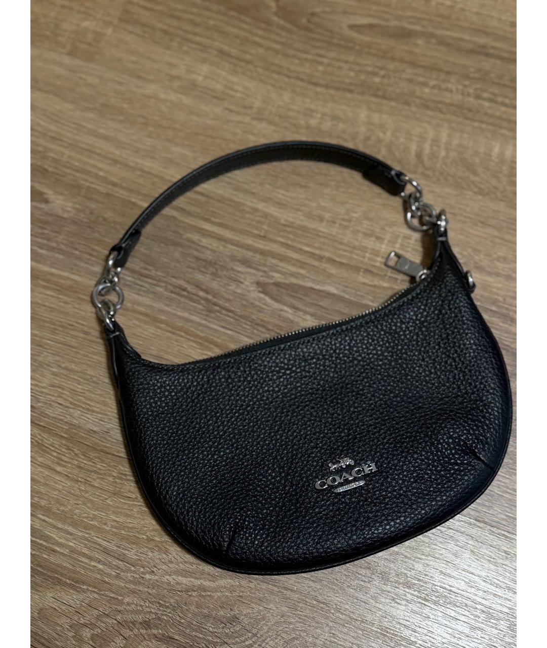 COACH Черная кожаная сумка с короткими ручками, фото 4