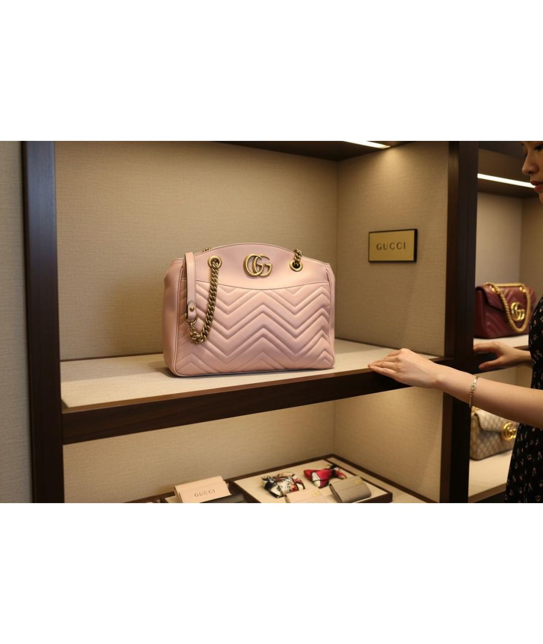 GUCCI Розовая кожаная сумка тоут, фото 5