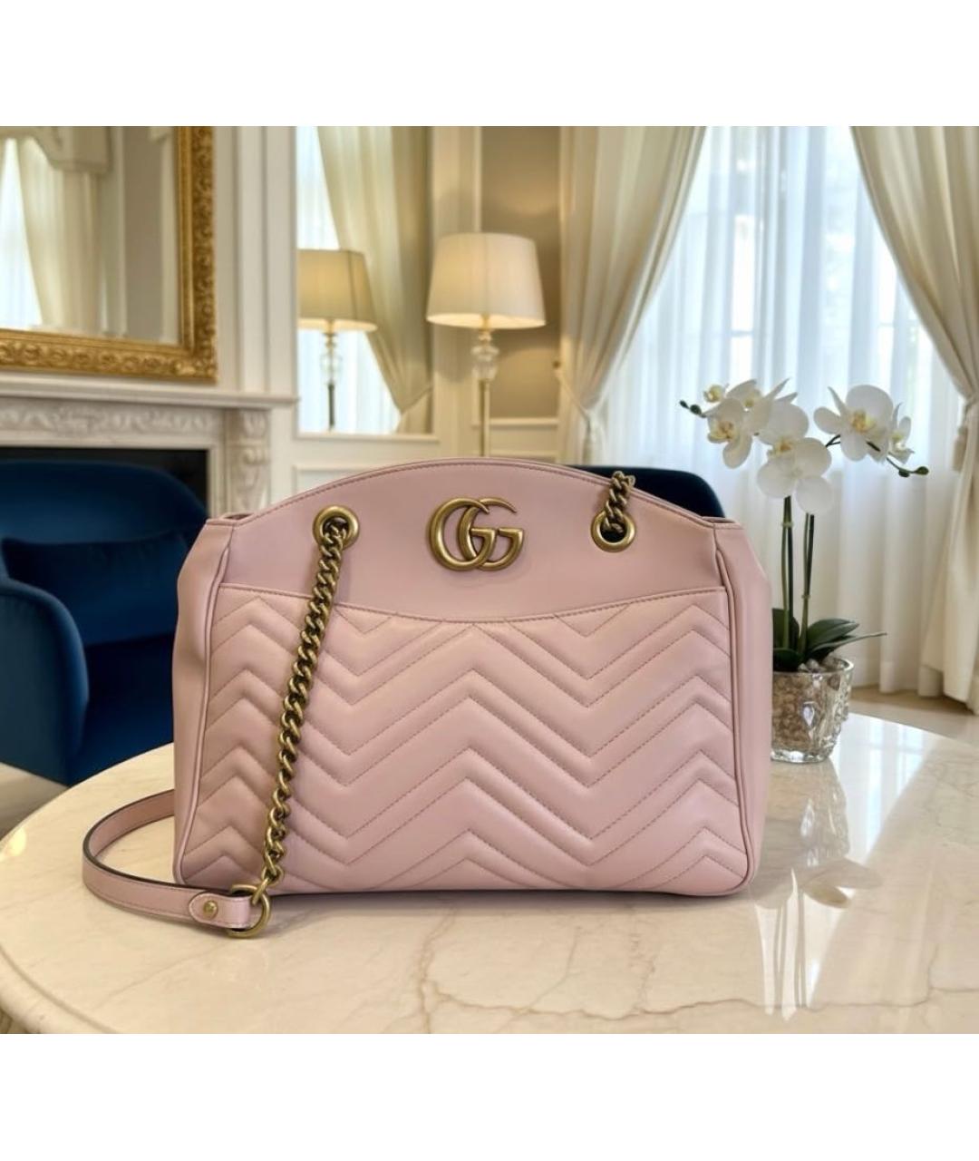 GUCCI Розовая кожаная сумка тоут, фото 2