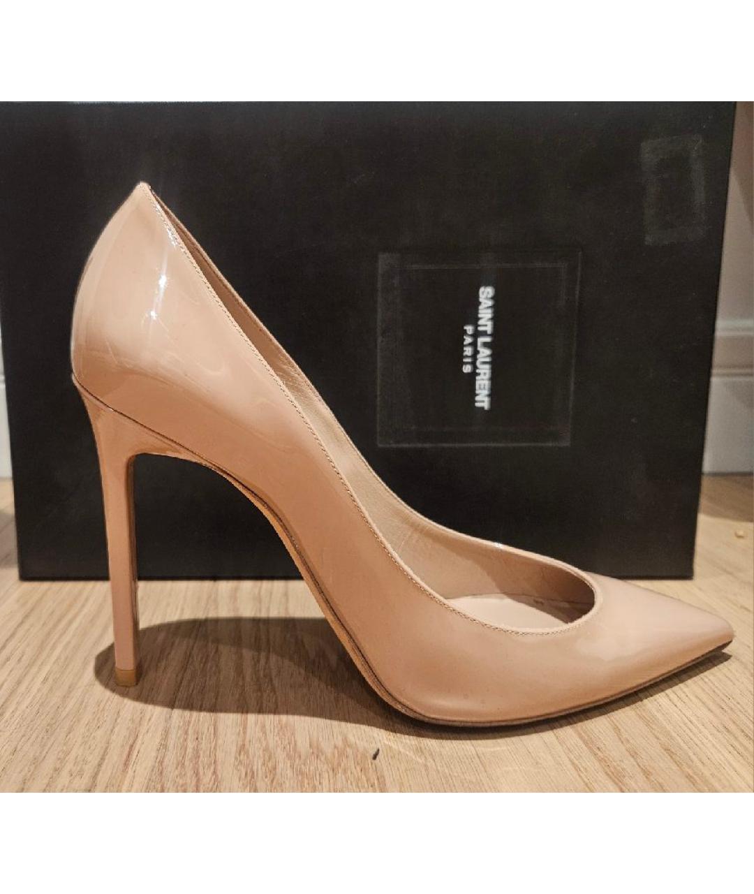 SAINT LAURENT Бежевые туфли из лакированной кожи, фото 7