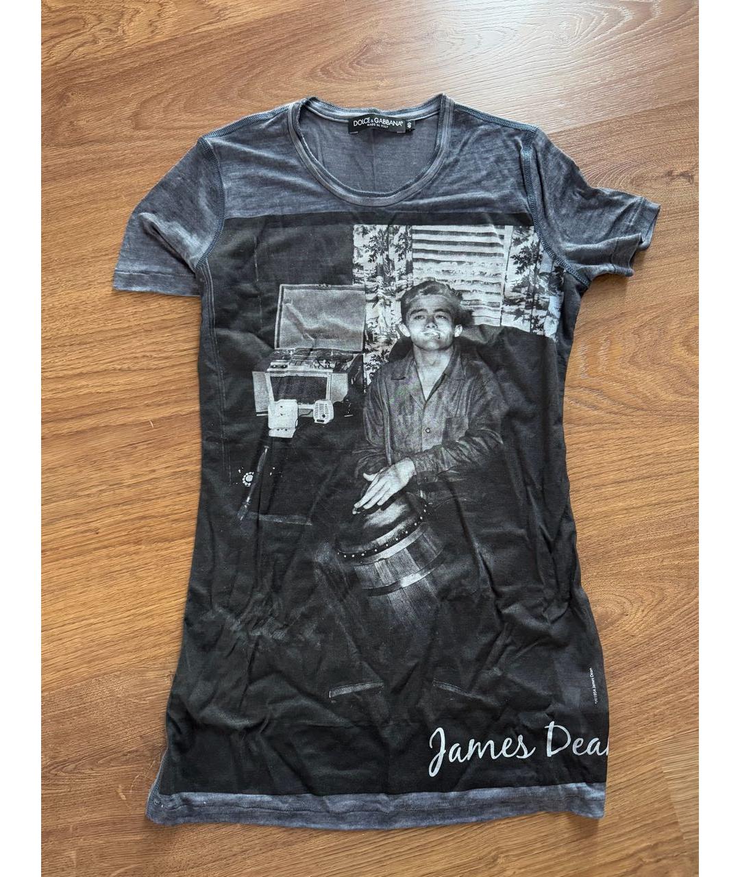 DOLCE&GABBANA Антрацитовая шелковая футболка, фото 5