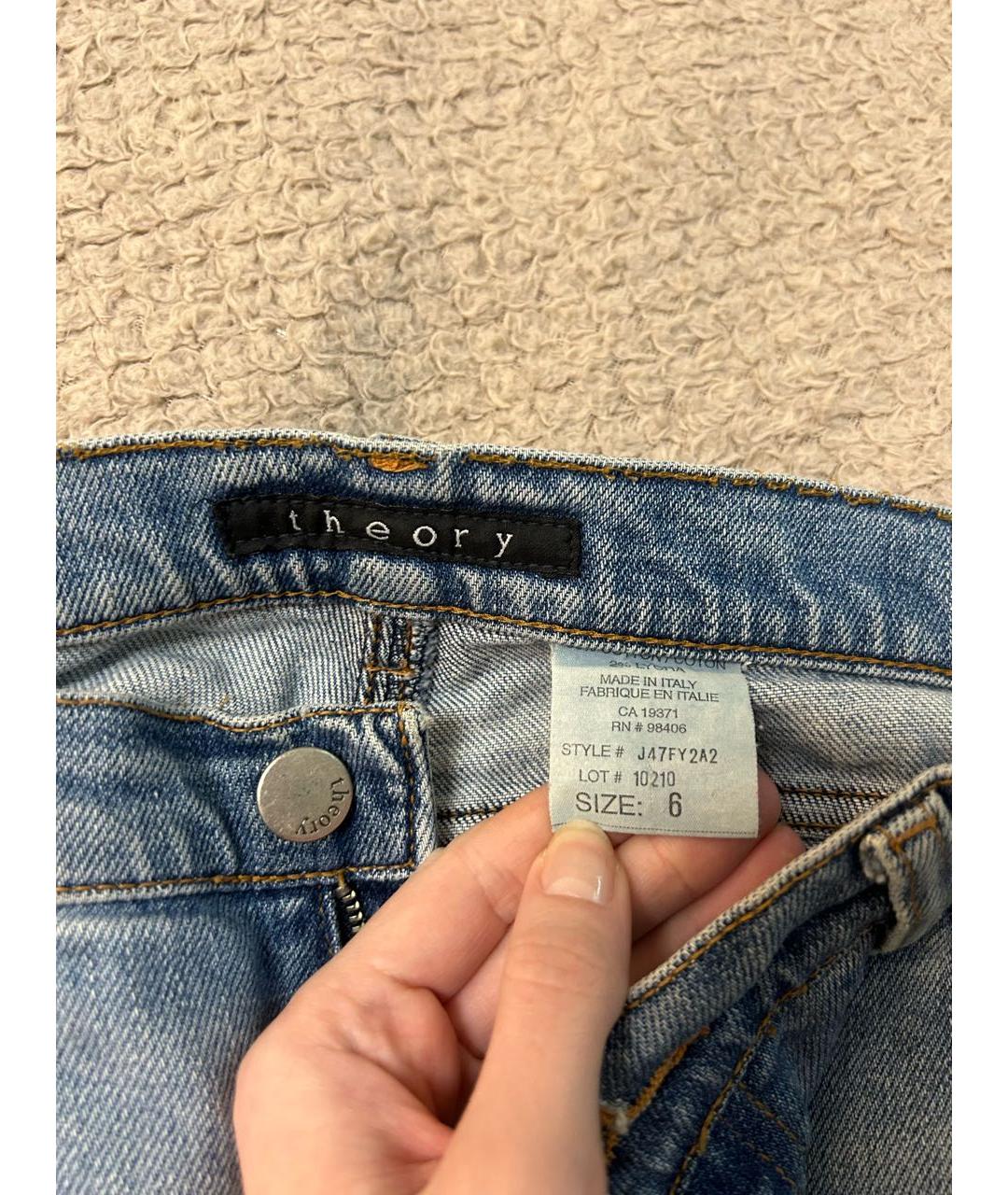 THEORY Синие хлопко-лиоцелловые прямые джинсы, фото 3