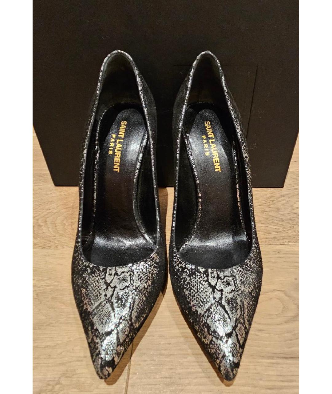 SAINT LAURENT Серебряные замшевые туфли, фото 2