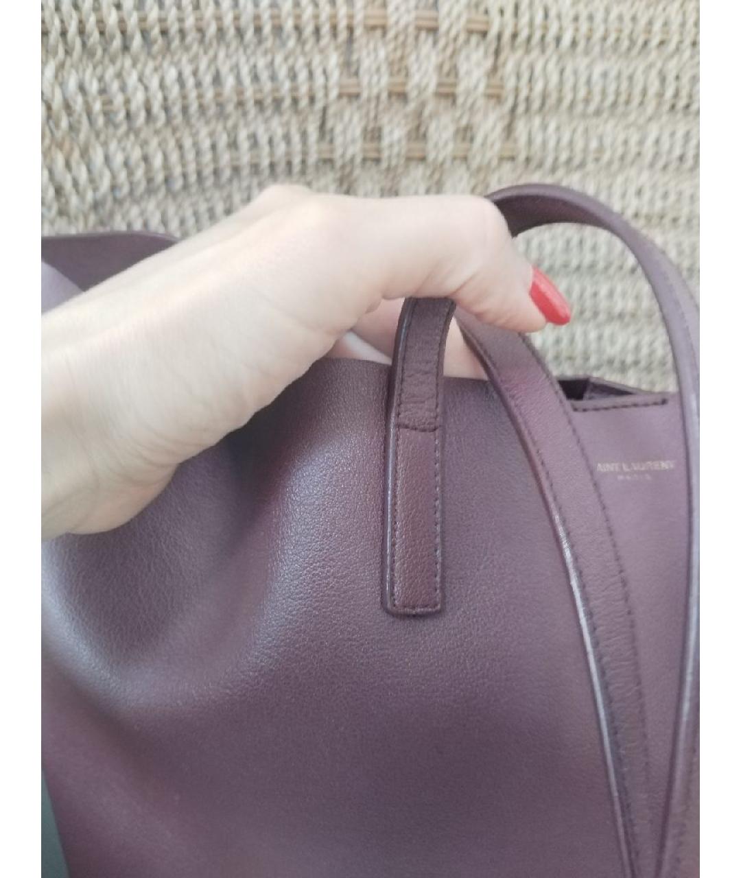 SAINT LAURENT Бордовая кожаная сумка тоут, фото 3