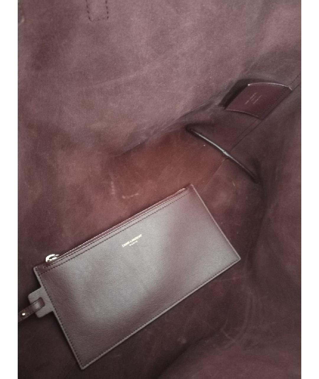 SAINT LAURENT Бордовая кожаная сумка тоут, фото 6