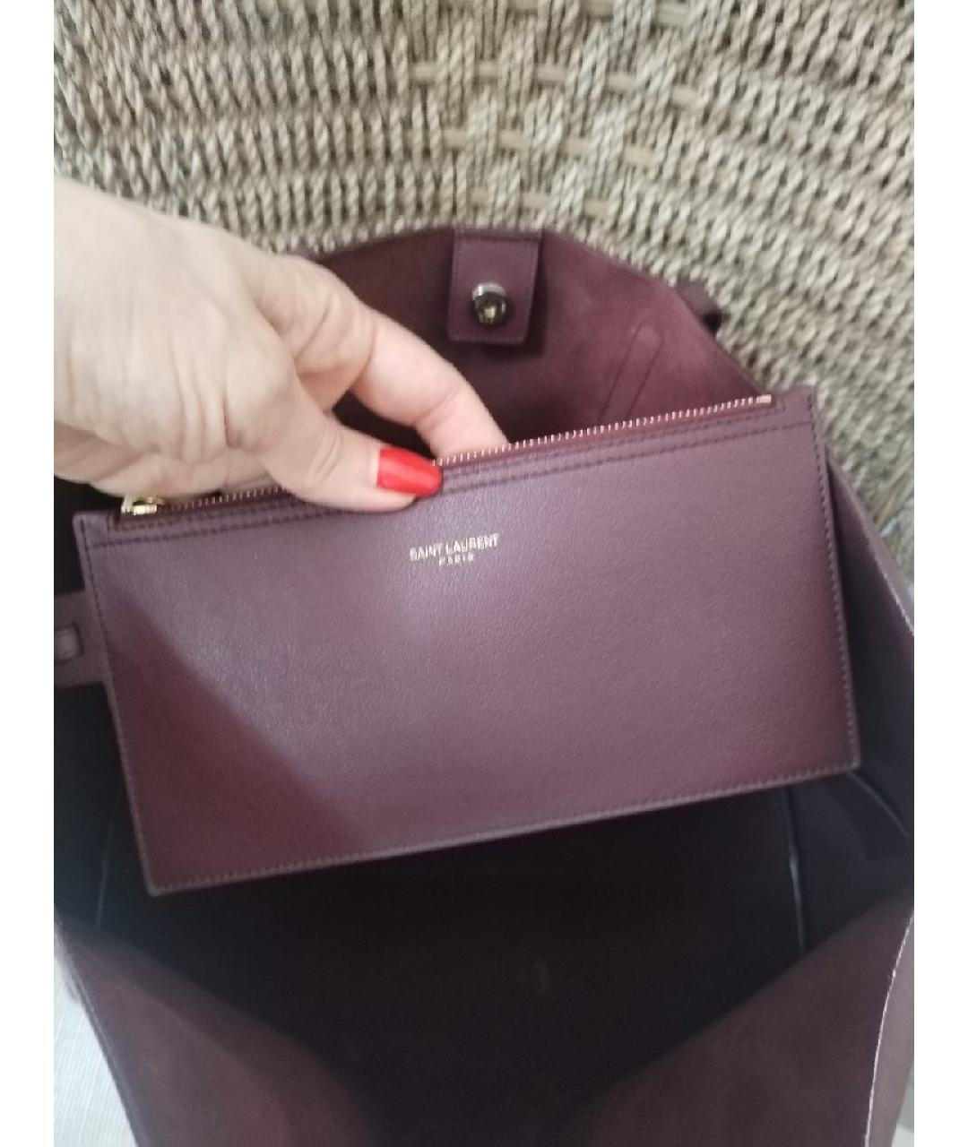SAINT LAURENT Бордовая кожаная сумка тоут, фото 8