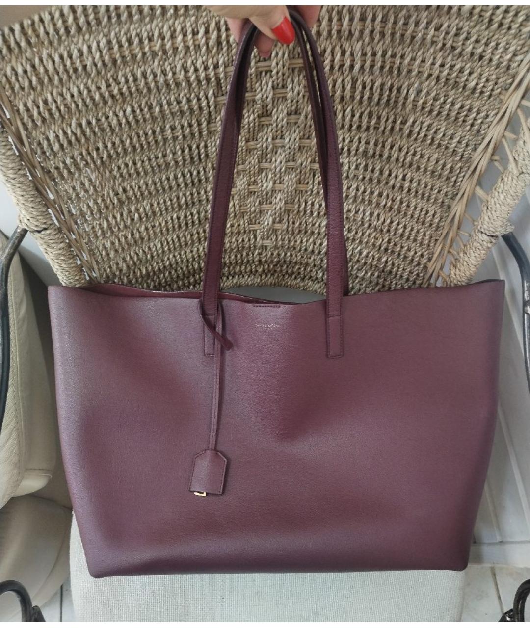 SAINT LAURENT Бордовая кожаная сумка тоут, фото 10