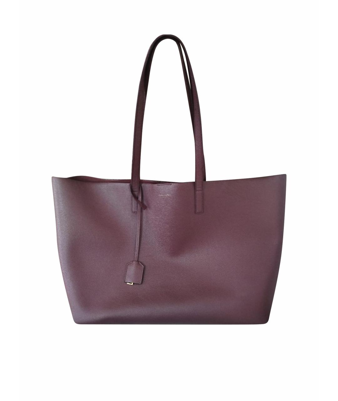 SAINT LAURENT Бордовая кожаная сумка тоут, фото 1