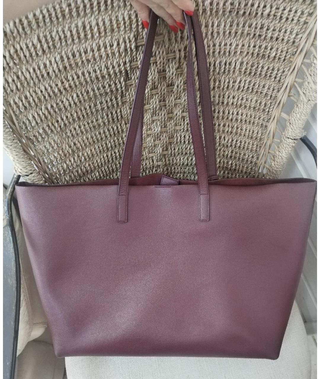 SAINT LAURENT Бордовая кожаная сумка тоут, фото 2