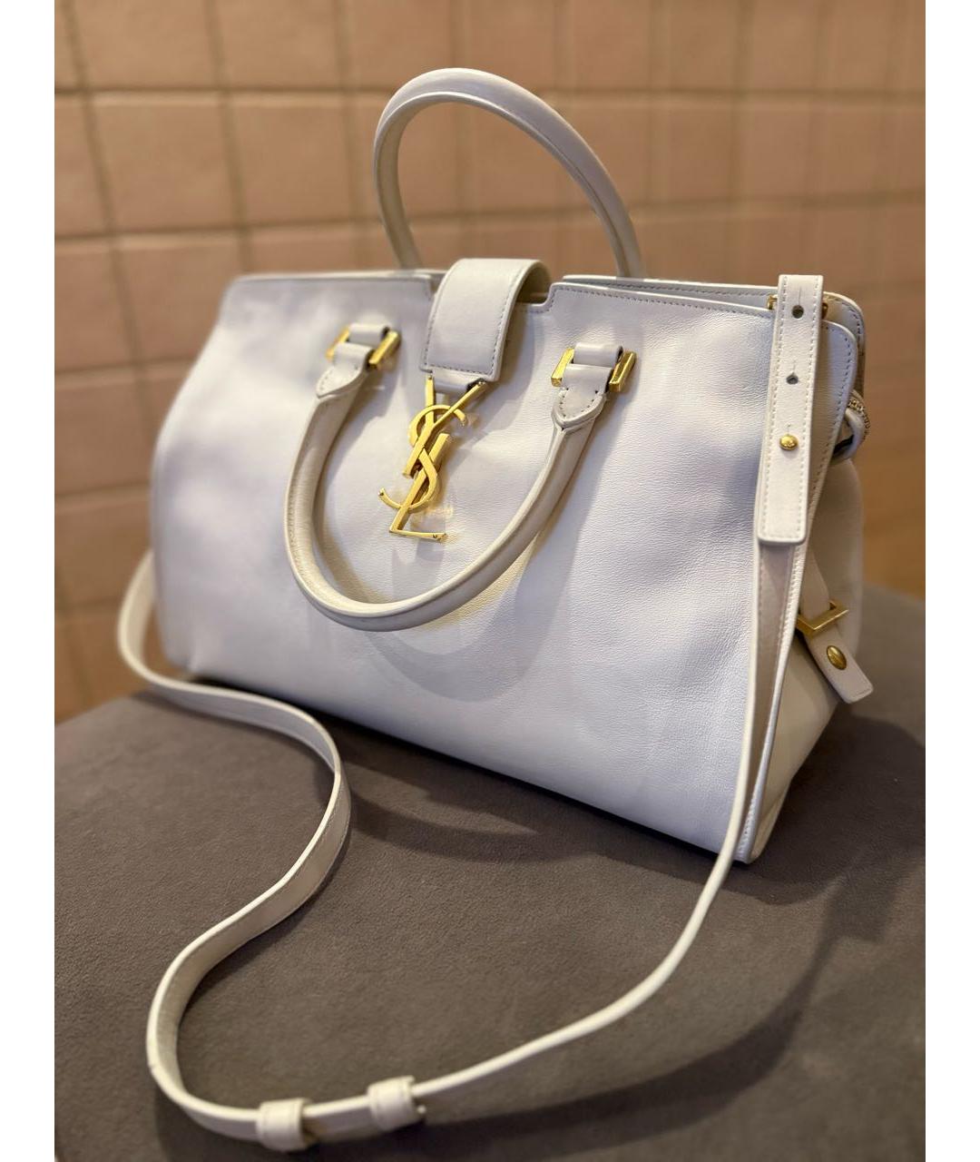 SAINT LAURENT Белая кожаная сумка с короткими ручками, фото 5