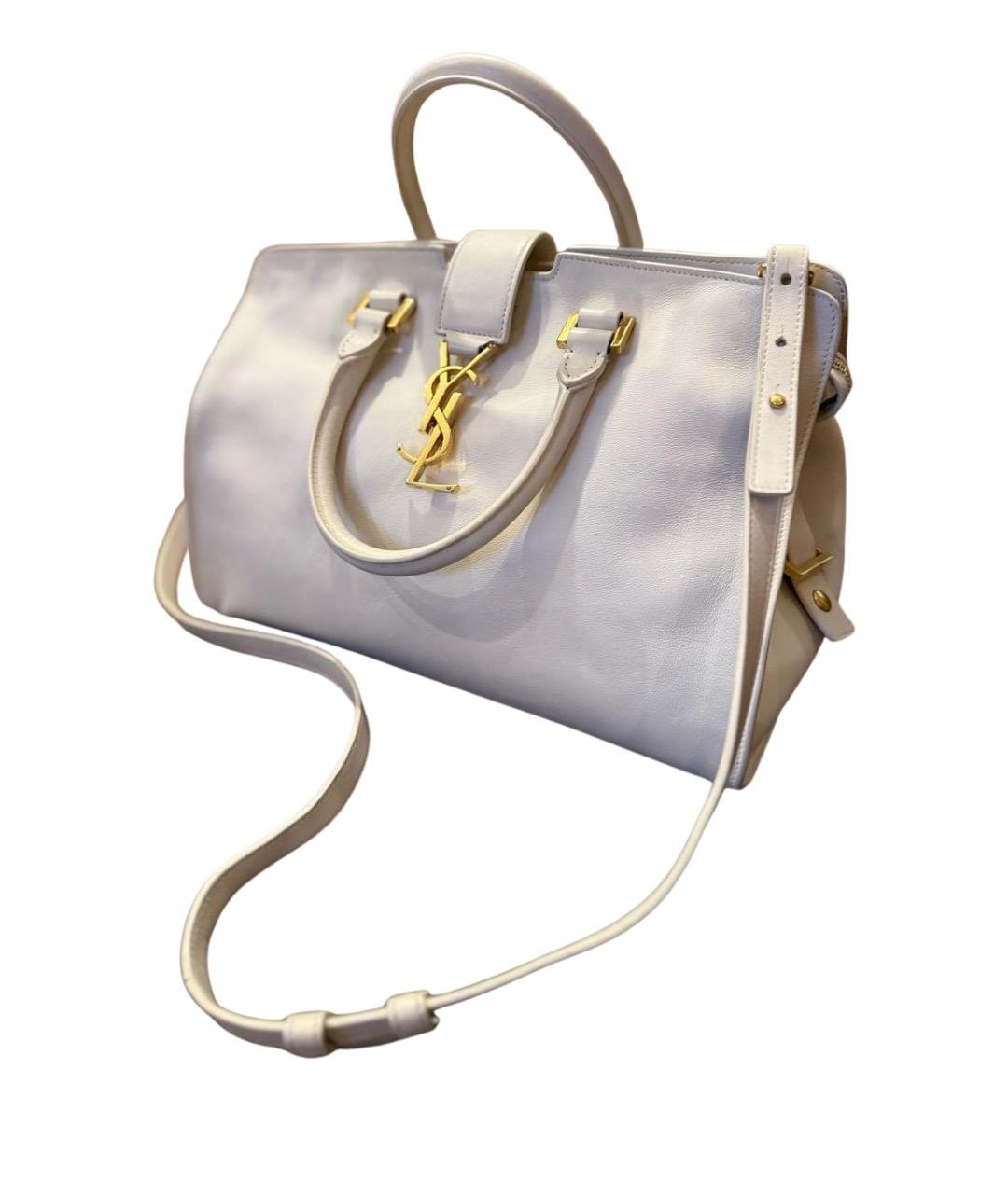 SAINT LAURENT Белая кожаная сумка с короткими ручками, фото 1