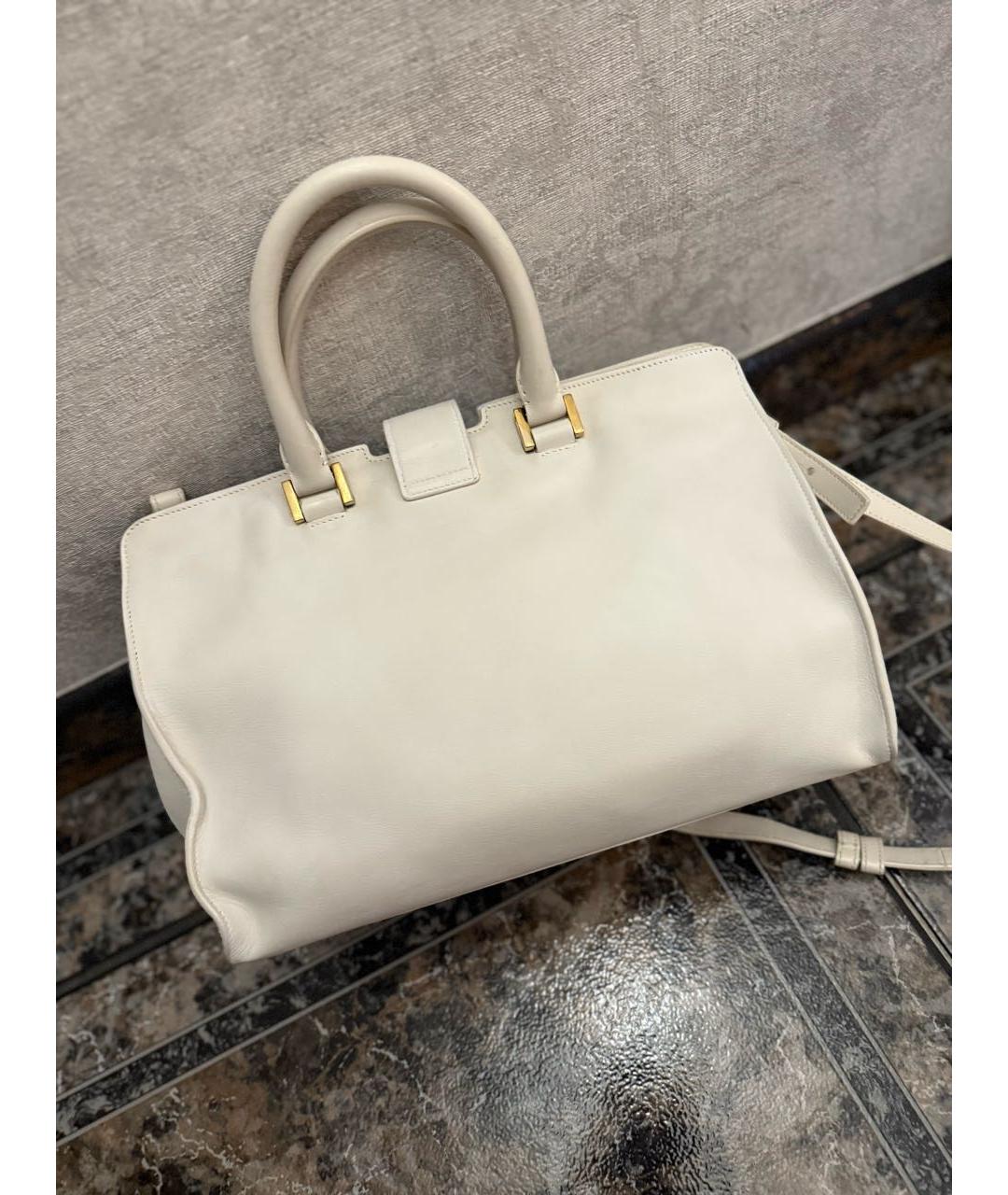 SAINT LAURENT Белая кожаная сумка с короткими ручками, фото 3