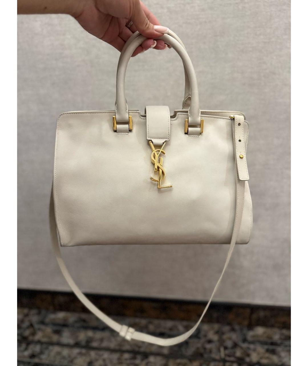 SAINT LAURENT Белая кожаная сумка с короткими ручками, фото 2