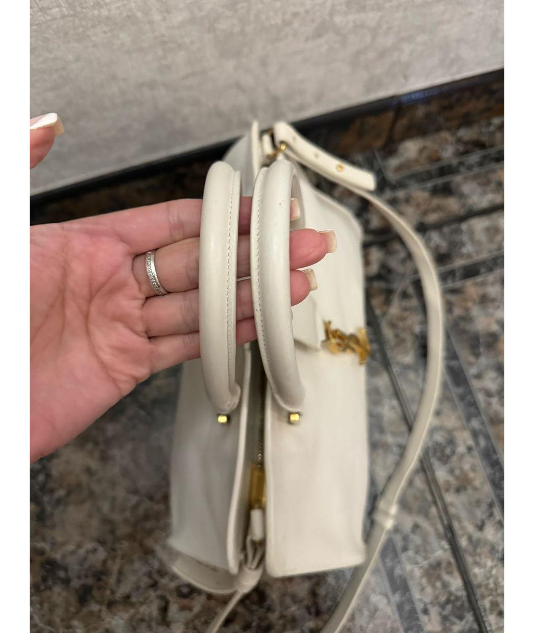 SAINT LAURENT Белая кожаная сумка с короткими ручками, фото 4