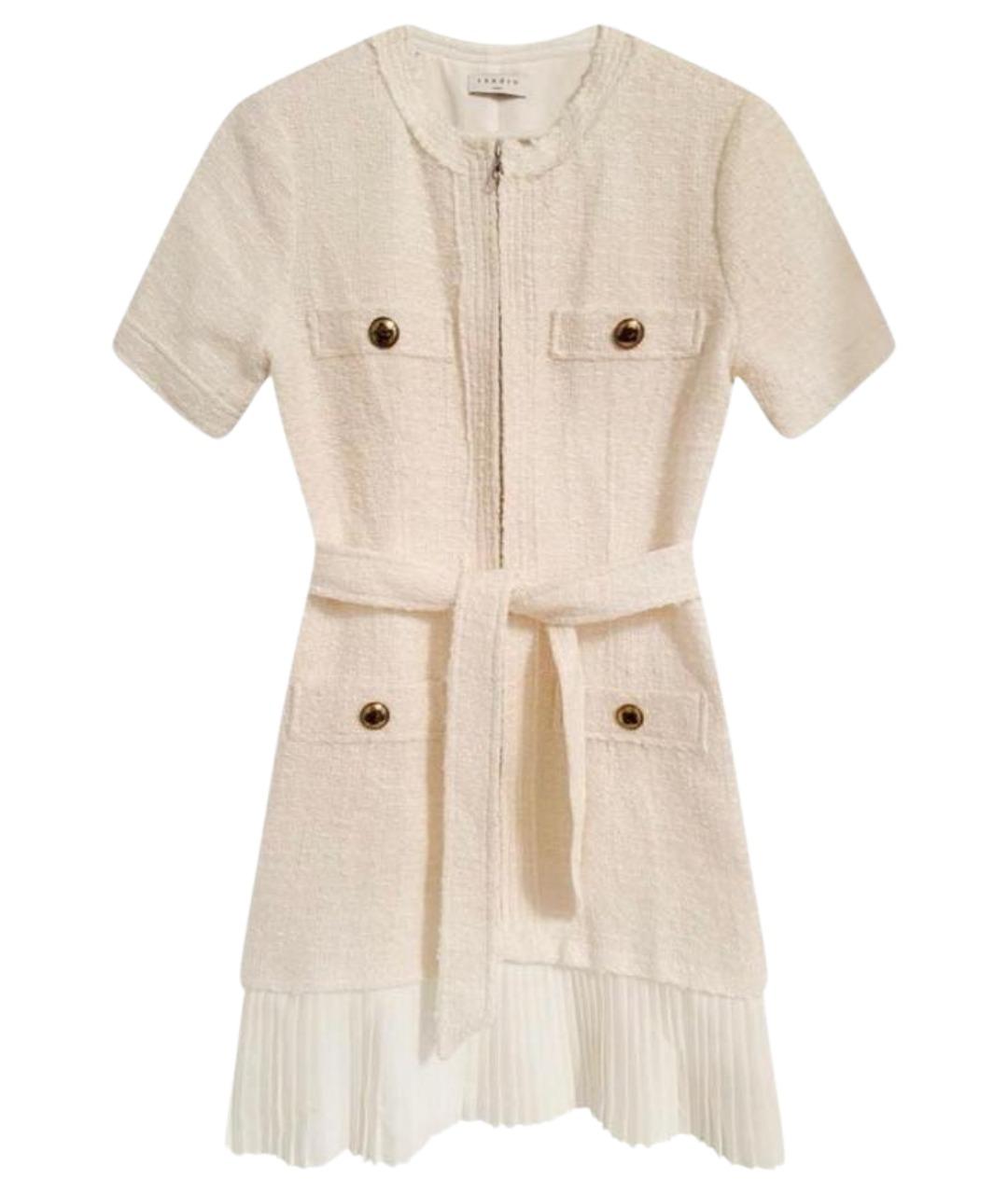 SANDRO Белое твидовое повседневное платье, фото 1