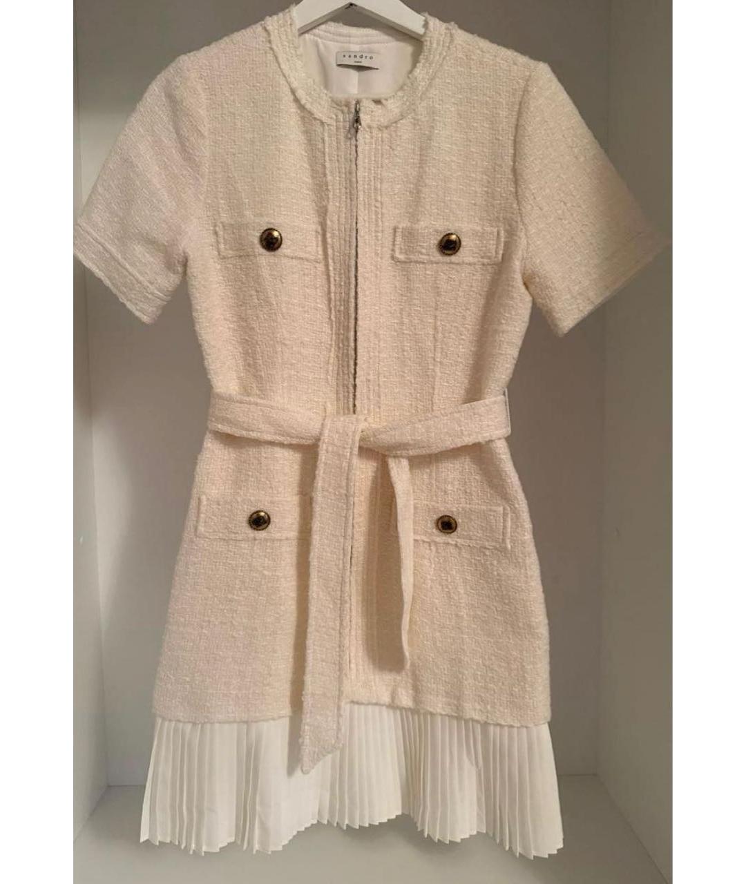 SANDRO Белое твидовое повседневное платье, фото 7