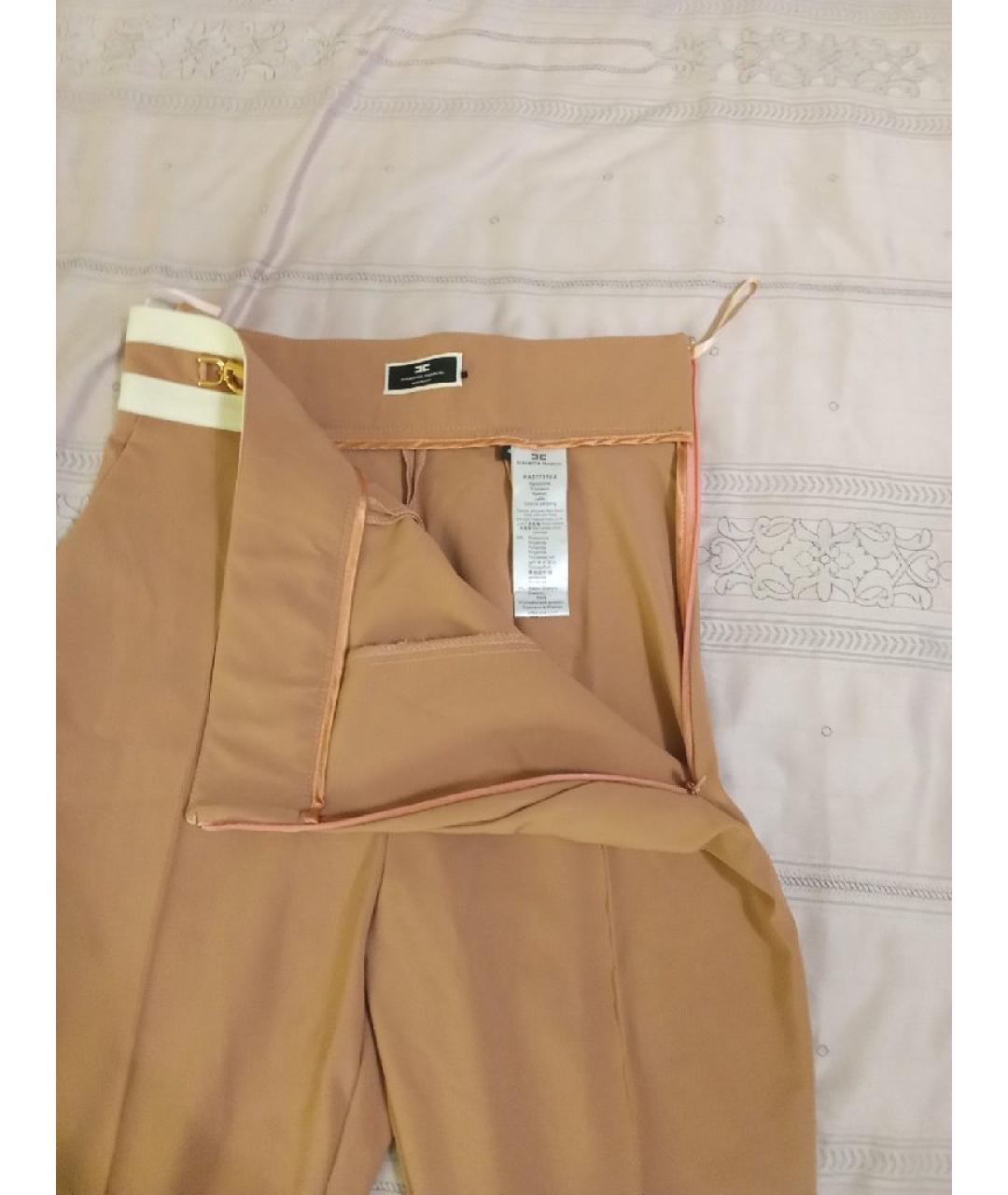 ELISABETTA FRANCHI Бежевые полиэстеровые брюки узкие, фото 5